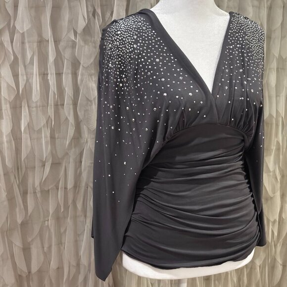 Boston Proper Gray Silver Embellished Ruched Top | Women's Size Small - Picture 4 of 6